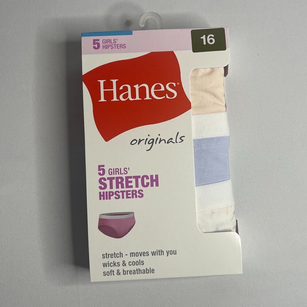 Hanes Girls Size 16 Multi-Color Stretch Hipster Underwear 5-Pack
